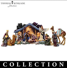 Load image into Gallery viewer, The Bradford Exchange Thomas Kinkade Nativity Collection Issue #3 King Gaspar and Seated Camel Porcelain Figurine with 22K Gold Accents Handcrafted Christmas Nativity Collectible by Hawthorne Village 9-Inches