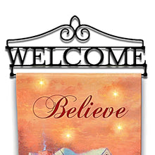 Load image into Gallery viewer, The Bradford Exchange Seasons Of Light Banner Collection Issue #1: 'Believe' Illuminated Fabric Banner with Weather-Resistant Canvas & Seasonal Accents Christmas Decorations by Thomas Kinkade 36-Inches - RCE Global Solutions