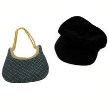 Load image into Gallery viewer, The Ashton-Drake Galleries Delilah's Favorite Finishing Touches Accessory Pack Stylish Black Suede Newsboy Hat and Sophisticated Denim Purse with Gold Accents - RCE Global Solutions