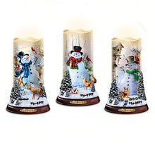 Load image into Gallery viewer, The Bradford Exchange Joy Flameless Candles With Snowflake Projectors Flurries of Light Candle Collection Issue #2 Hand-Cast and Hand-Painted Miniature Landscape with Glittery Snow-Covered Forest Christmas Decoration by Dona Gelsinger 6.5-inches - RCE Global Solutions