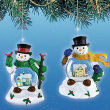 Load image into Gallery viewer, The Bradford Exchange T-Kinkade Let It Snow Snow Globe Christmas Decoration Ornaments Issue #4 Set of 2 Sparkling Snowman 3.75-inches - RCE Global Solutions