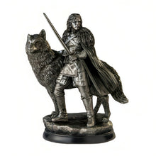 Load image into Gallery viewer, The Bradford Exchange Official HBO Licensed Jon Snow Game Of Thrones Sculpture Cold-Cast Metal & Resin Collectible Meticulously Detailed Lord Commander with Longclaw Sword and Ghost Direwolf with Iron Finish 9" H x 7.25" W x 5.5" D-inches - RCE Global Solutions