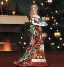 Load image into Gallery viewer, The Bradford Exchange Classic Holiday Inspirations Holiday Glamour Hand-Sculpted Heirloom Porcelain Victorian Christmas Lady with Poinsettia Gown and Swarovski Crystals Figurine 8-inches