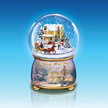 Load image into Gallery viewer, The Bradford Exchange Dashing All The Way Thomas Kinkade Holidays in Motion Snowglobe Collection Issue #3 Hand-Painted Rotating Sculptural Christmas decoration 5.75-inches