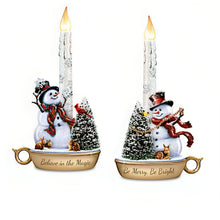 Load image into Gallery viewer, The Bradford Exchange Be Merry Be Bright Snowman Sculptures With Flameless Candles A Warm Winters Welcome Illuminated Candle Collection Issue #2 Christmas Decoration by Dona Gelsinger 9-inches - RCE Global Solutions