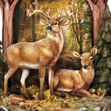 Load image into Gallery viewer, The Bradford Exchange Whitetail Gathering Handcrafted Nature Wall Cuckoo Clock With Sculpted Deer Topped By a 10 Point Buck Sculpture Swinging Metal Pendulum and Pine Cone Weights 24"-Inches - RCE Global Solutions