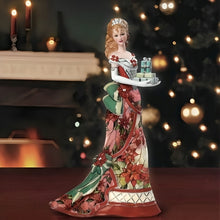 Load image into Gallery viewer, The Bradford Exchange Classic Holiday Inspirations Holiday Glamour Hand-Sculpted Heirloom Porcelain Victorian Christmas Lady with Poinsettia Gown and Swarovski Crystals Figurine 8-inches