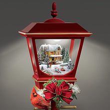 Load image into Gallery viewer, The Bradford Exchange Thomas Kinkade Making Spirits Bright Musical 3D Holiday Scene Illuminated Lantern Christmas Decoration Adorned With a Cardinal Plays 8 Holiday Carols Has 24hr Timer 12"-Inches - RCE Global Solutions