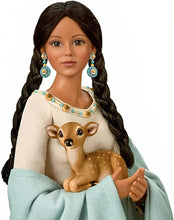 Load image into Gallery viewer, The Ashton-Drake Galleries Dyani Deer Maiden of The Morning Star Native American Poseable Portrait Doll with Deer Figures and Hand Sewn Beaded Illuminated LED Shawl 21"-Inches - RCE Global Solutions
