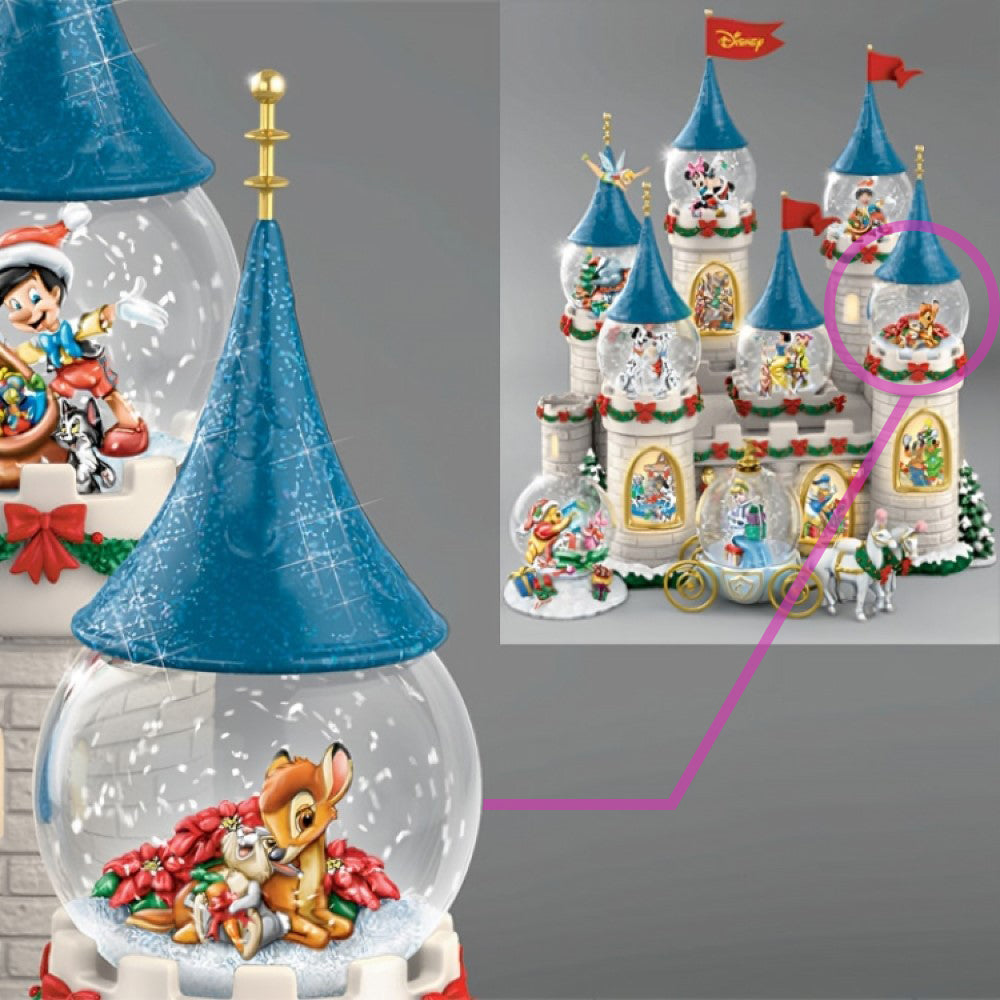 THE Bradford Exchange Disney's Christmas at the Castle Minature shops Snow Globe Set