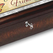 Load image into Gallery viewer, The Bradford Exchange Forever My Sister, Always My Friend Music Box with Poem Card Handcrafted Mahogany-Finished with Butterfly Art Plays "You Are My Sunshine" 4-inches - RCE Global Solutions