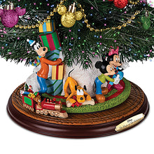 Load image into Gallery viewer, The Bradford Exchange Disney The Magic Of The Holidays Tabletop Christmas Tree Handcrafted Decoration With Color Changing Fiber Optic Lights Mickey Ornaments Fully Sculpted Figures Moving Train and 8 Musical Carols 24hr Timer 18-Inches - RCE Global Solutions