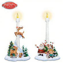 Load image into Gallery viewer, The Bradford Exchange Rudolph 'Santa's Guiding Light' Flameless Candle Set - Rudolph The Red-Nosed Reindeer Christmas Decorations Set of 2 - 9-Inches - RCE Global Solutions