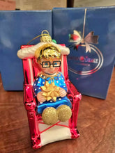 Load image into Gallery viewer, The Ashton-Drake Galleries Mrs. Beasley Glass Ornament Issue #11: Rock-A-Bye Mrs. Beasley Blown Glass Christmas Ornament Celebrating 55 Years of "Family Affair" Hand-Painted with Golden Glitter Accents Collector’s Edition 6-Inches - RCE Global Solutions
