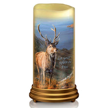 Load image into Gallery viewer, The Bradford Exchange ‘Let Your Spirit Be Free’ Stag Flameless Candle Set Wildlife Art Candle Trio by Martin Ridley with Remote & Bronze-Tone Stands 11-inches