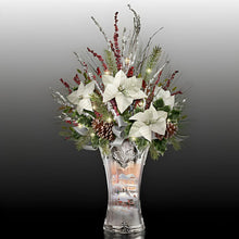 Load image into Gallery viewer, The Bradford Exchange Thomas Kinkade Victorian Christmas Floral Table Centerpiece Decoration Genuine Crystal Artwork Vase Always in Bloom® Poinsettias Handcrafted Floral Arrangement  LED Lit 19-Inches - RCE Global Solutions