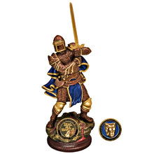 Load image into Gallery viewer, The Bradford Exchange "Zeal as a Mantle" Religious Knight Statue from The Lord’s Strength Sculpture Collection Issue #14 Cold-Cast Bronze with 24K Gold-Plated Challenge Coins 12-inches
