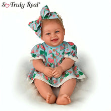 Load image into Gallery viewer, The Ashton-Drake Galleries Sweet Summer Smiles Baby Doll Handcrafted Realistic Doll with RealTouch® Vinyl Skin Hand-Rooted Hair Weighted Cloth Body and Watermelon-Print Outfit from Sweet Summer Memories Annual Collection by Ping Lau 16.5" - RCE Global Solutions