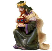 Load image into Gallery viewer, The Bradford Exchange Thomas Kinkade Nativity Collection Issue #4 King Melchoir With Angel Porcelain Figurine with 22K Gold Accents Handcrafted Christmas Nativity Collectible by Hawthorne Village 9-Inches