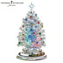Load image into Gallery viewer, The Bradford Exchange Thomas Kinkade Silver Blessings Christmas Tree Handcrafted Tabletop Decoration With Color Changing Lights 30 Ornaments And a Holiday Village Encircled By a Moving Train Plays 8 Holiday Carols 17" - RCE Global Solutions