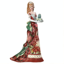 Load image into Gallery viewer, The Bradford Exchange Classic Holiday Inspirations Holiday Glamour Hand-Sculpted Heirloom Porcelain Victorian Christmas Lady with Poinsettia Gown and Swarovski Crystals Figurine 8-inches