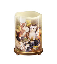 Load image into Gallery viewer, The Bradford Exchange Paw Prints On Your Heart Candle Set of 3 Flameless LED Candles with Kitten Art with Timer, Remote & Stands Cat Lover Home Décor Gift by Jürgen Scholz 6-Inches - RCE Global Solutions