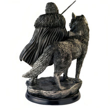 Load image into Gallery viewer, The Bradford Exchange Official HBO Licensed Jon Snow Game Of Thrones Sculpture Cold-Cast Metal & Resin Collectible Meticulously Detailed Lord Commander with Longclaw Sword and Ghost Direwolf with Iron Finish 9" H x 7.25" W x 5.5" D-inches - RCE Global Solutions