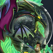 Load image into Gallery viewer, The Bradford Exchange Disney Villains So Many Curses, So Little Time Maleficent Hand-Painted Glow-in-the-Dark Musical Glitter Globe Fully Sculpted Maleficent Dragon Raven and Goons Iconic Costume Details with Swirling Glitter 7.5” H x 7.75” W x 6.5” D - RCE Global Solutions