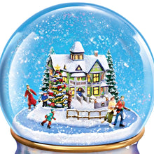 Load image into Gallery viewer, The Bradford Exchange Sharing the Season Thomas Kinkade Holidays in Motion Snowglobe Collection Issue # 2 Hand-Painted Rotating Sculptural Christmas decoration 5.75-inches
