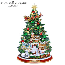 Load image into Gallery viewer, The Bradford Exchange Thomas Kinkade Studios “A Classic Christmas Tree” Tabletop Christmas Tree with Lights, Music & Motion Hand-Painted Holiday Village Christmas Décor 12.5-inches