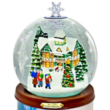 Load image into Gallery viewer, The Bradford Exchange Thomas Kinkade Scent-sational Holiday Treasures Flameless Snowglobe Candle Collection Issue #3: Jingle Bells Flameless Globe Candle Illuminated Holiday Glitter Globe with Scented Base Music and Hand-Painted Christmas Artwork 7"