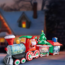 Load image into Gallery viewer, The Bradford Exchange Thomas Kinkade Studios Joyful Inflatable Holiday Train Lights Up Christmas Decor Lighted Santa with Holiday Artwork All Weather Nylon Includes Stakes and Tethers 12 Foot Long