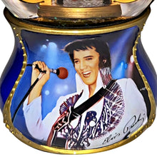 Load image into Gallery viewer, The Bradford Exchange Elvis Burning Love Glitter Globe Collection Issue #6 “Heartbreak Hotel” Musical Snow Globe with Elvis Silhouette and Artwork by Nate Giorgio 6-inches
