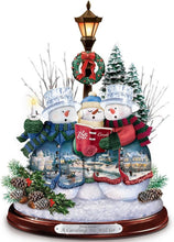 Load image into Gallery viewer, The Bradford Exchange "A Caroling We Will Go" Crystal Snowman Trio Illuminated Hand-crafted Sculpture Christmas Decoration with Holiday Artwork by Thomas Kinkade 10-inches