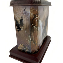 Load image into Gallery viewer, The Bradford Exchange King's Domain Illuminated Eagle Sculpture Wildlife Art Lustrous Acrylic Tower with Hidden Bulbs Handcrafted Walnut-Stained Base Eagles Riding a Gust of Crystalline from Illuminations Of Majesty Collection Issue #2 by Ted Blaylock 12" - RCE Global Solutions