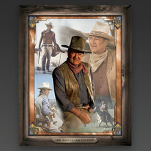 Load image into Gallery viewer, The Bradford Exchange The Legend Of John Wayne Wall Decor Self-Illuminating Wall Decor Stained Glass Artwork with LED Lights and Rustic Wooden Frame 16" W x 20" H - RCE Global Solutions