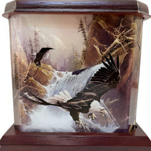 Load image into Gallery viewer, The Bradford Exchange King's Domain Illuminated Eagle Sculpture Wildlife Art Lustrous Acrylic Tower with Hidden Bulbs Handcrafted Walnut-Stained Base Eagles Riding a Gust of Crystalline from Illuminations Of Majesty Collection Issue #2 by Ted Blaylock 12" - RCE Global Solutions