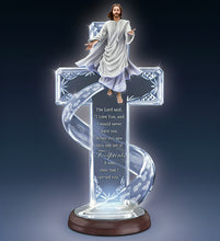 Load image into Gallery viewer, The Bradford Exchange Walking In Grace Illuminated Footprints In The Sand Cross Religious Sculpture Limited Edition Crystal Cross with Multi-Faceted Design Etched 'Footprints in the Sand' Poem & Handcrafted Figure of Jesus 11-Inches - RCE Global Solutions
