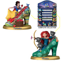 Load image into Gallery viewer, The Bradford Exchange Disney Princess Perpetual Calendar Collection Issue #5: SEP-OCT Featuring Snow White & Merida Handcrafted and Hand-Painted High-Heeled Shoe Sculptures 2.75-inches - RCE Global Solutions