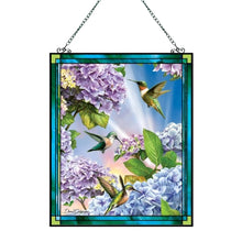 Load image into Gallery viewer, The Bradford Exchange Hummingbird Splendid Songbirds Suncatcher Collection Issue #3 A Symphony of Colorful Elegance for Your Windows Stained Glass Artistry by Dona Gelsinger 6" W x 7.5" H - RCE Global Solutions