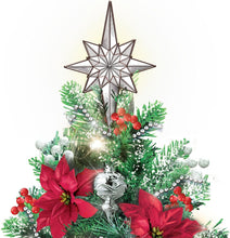 Load image into Gallery viewer, The Bradford Exchange Thomas Kinkade Warm Glow Of Christmas Floral Holiday Tree Decoration with Stained Glass Illuminated Artwork Base Poinsettas Silver Ornaments Garland and Timer LED Lit 18-Inches - RCE Global Solutions
