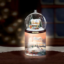 Load image into Gallery viewer, The Bradford Exchange Thomas Kinkade Scent-sational Holiday Treasures Flameless Snowglobe Candle – Issue #2 “Deck the Halls” Illuminated Glitter Globe with Scent, Music & Hand-Painted Art, 9"