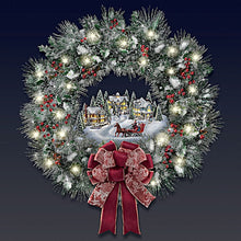 Load image into Gallery viewer, The Bradford Exchange A Holiday Homecoming Lighted Musical Wreath Holiday Village Christmas Decoration by Thomas Kinkade 14-Inches - RCE Global Solutions