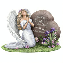 Load image into Gallery viewer, The Hamilton Collection She Who Kneels Before God Can Stand Before Anyone Religious Praying Angel Figurine Inspirational Faith Keepsake with Handcrafted Resin Glitter Accents and Sculptured Bas-Relief Flowers by Dona Gelsinger 8.5" W x 5.11" H - RCE Global Solutions