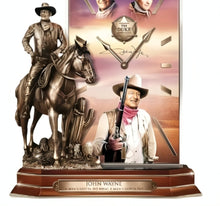 Load image into Gallery viewer, The Bradford Exchange John Wayne Desk Clock Western Bronze Sculptural Collectible Crafted & Richly Detailed with Quartz Movement Americana Home Decor 10-inches