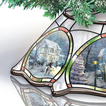 Load image into Gallery viewer, The Bradford Exchange Thomas Kinkade Warm Glow Of Christmas Floral Holiday Tree Decoration with Stained Glass Illuminated Artwork Base Poinsettas Silver Ornaments Garland and Timer LED Lit 18-Inches - RCE Global Solutions