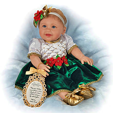 Load image into Gallery viewer, The Ashton-Drake Galleries My First Christmas Baby Doll Collection Issue #2: "Holly" Handcrafted Doll with Limbs Emerald Velvet Dress with Satin Yoke and Golden Faux Pearls and Keepsake Gold-Toned Ornament Picture Frame Realistic Design by Ping Lau 17" - RCE Global Solutions