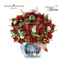 Load image into Gallery viewer, The Bradford Exchange Bringing Holiday Cheer Table Centerpiece with LED Lights & Holly Always in Bloom Floral Arrangement Christmas Decorations by Thomas Kinkade 11-Inches - RCE Global Solutions