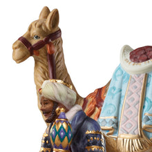 Load image into Gallery viewer, The Bradford Exchange Thomas Kinkade Nativity Collection Issue #5 King Balthazar With Camel Porcelain Figurine with 22K Gold Accents Handcrafted Christmas Nativity Collectible by Hawthorne Village 9-Inches