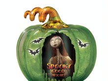 Load image into Gallery viewer, The Bradford Exchange Disney Tim Burton's Nightmare Before Christmas Illuminated Glass Pumpkin Sculpture Collection Issue #1 Spooky Good Mischief With Authentic Movie Character Artwork, LED lights, Glitter Accents Halloween Decor 9-inches